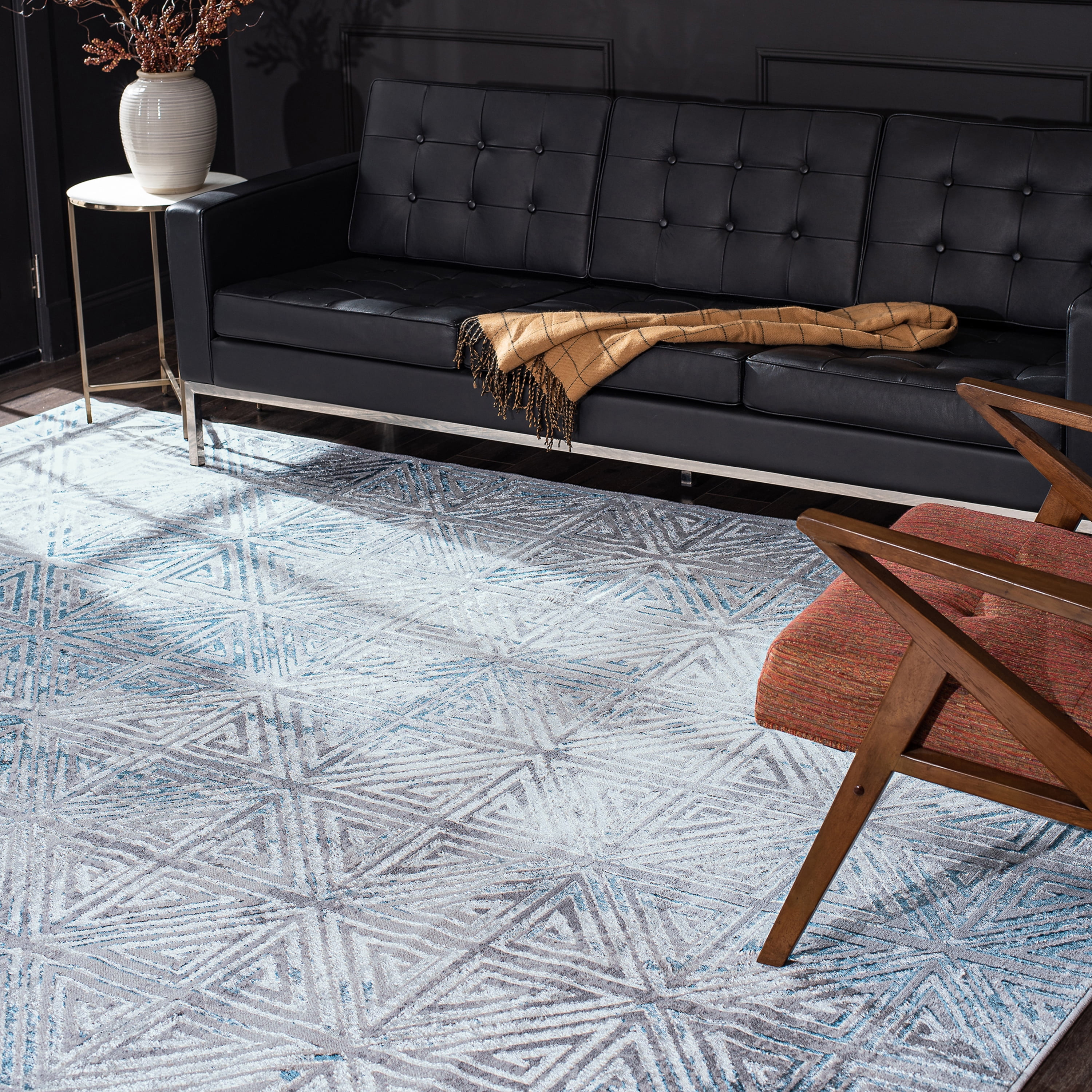 Contemporary 8x10 Area Rug (7'11'' x 10'3'') Abstract Blue, Cream Living Room Easy to Clean