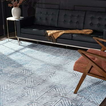 Contemporary 8x10 Area Rug (7'11'' x 10'3'') Abstract Blue, Cream Living Room Easy to Clean