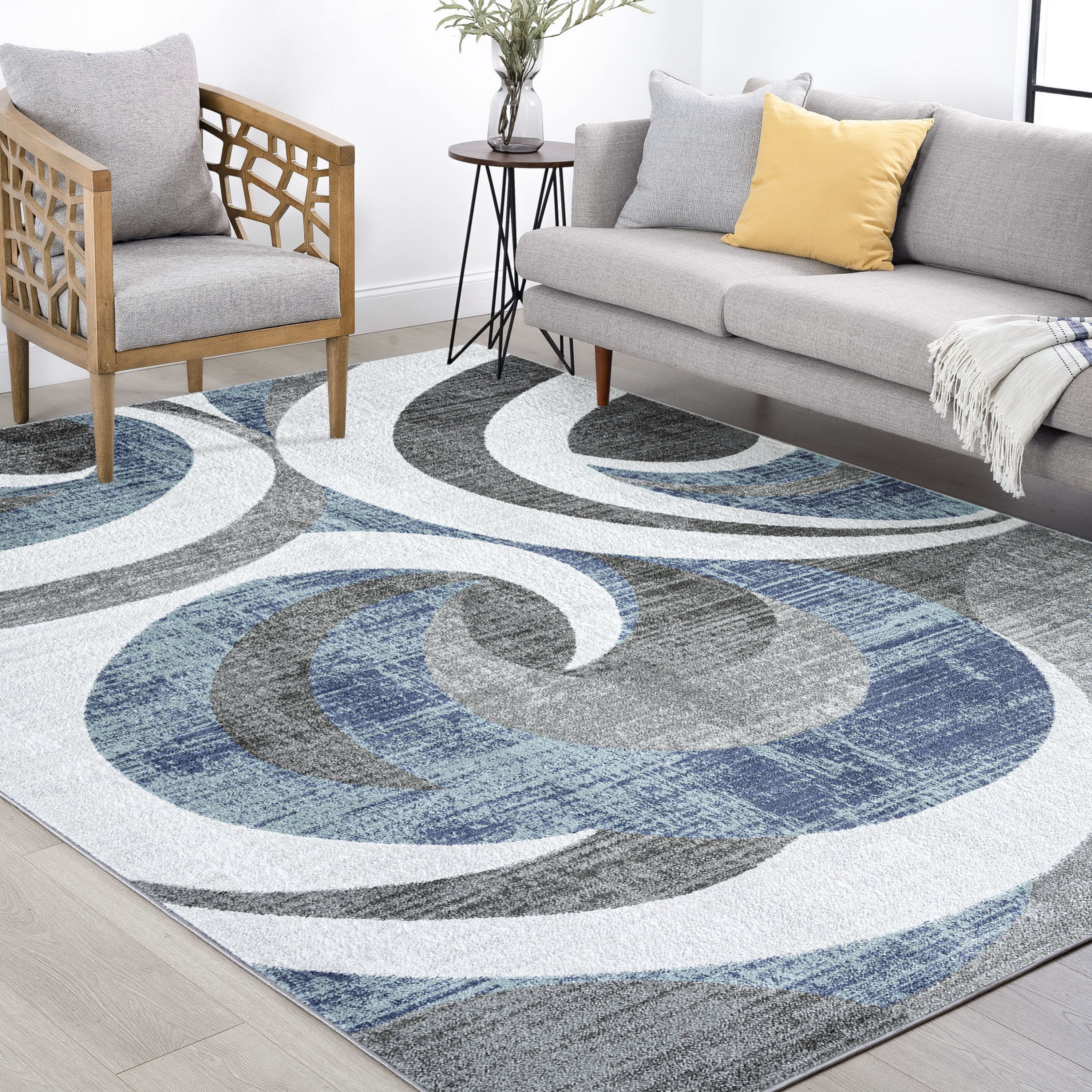 Contemporary 8x10 Area Rug (7'11'' x 10'3'') Abstract Dark Gray, Dark Gray Living Room Easy to Clean