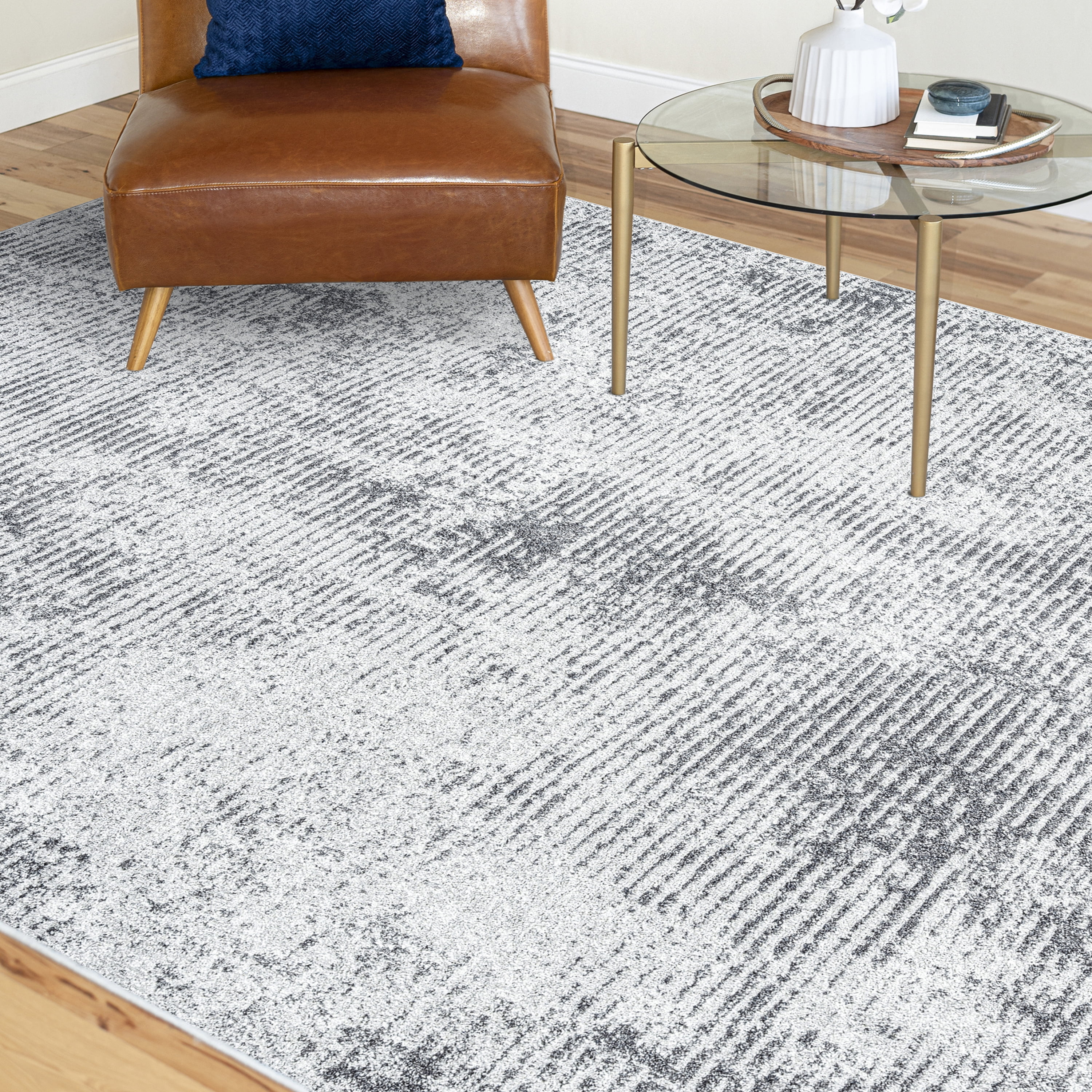 Contemporary 8x10 Area Rug (7'11'' x 10'3'') Abstract Gray, Cream Living Room Easy to Clean