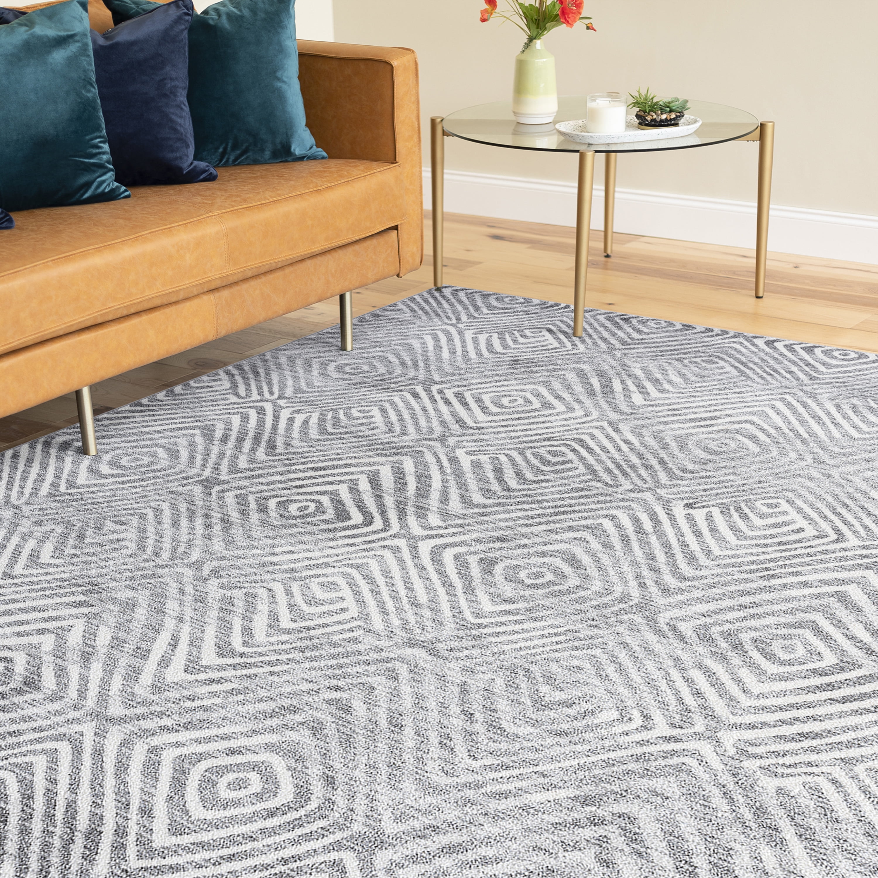 Contemporary 8x10 Area Rug (7'11'' x 10'3'') Abstract Gray, Cream Living Room Easy to Clean