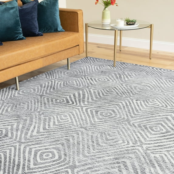 Contemporary 8x10 Area Rug (7'11'' x 10'3'') Abstract Gray, Cream Living Room Easy to Clean