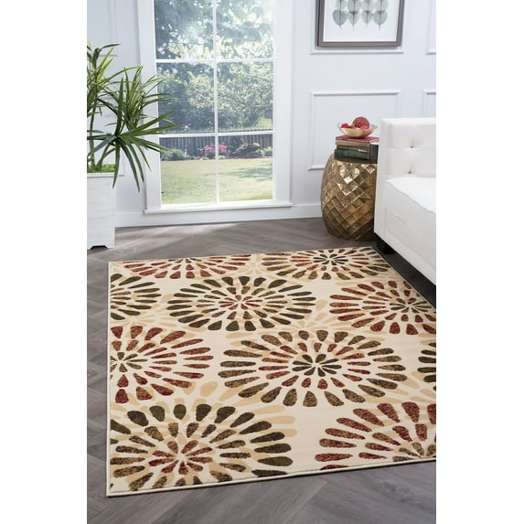 Contemporary 8x10 Area Rug (7'6'' x 9'10'') Abstract Ivory, Avocado Living Room Easy to Clean