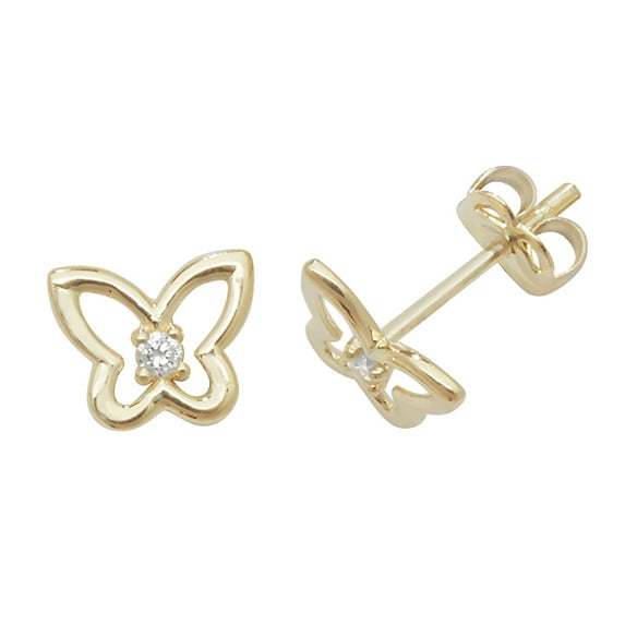 Contemporary 9k Gold Women Butterfly Themed Earrings with Cubic Zirconia/CZ - 6mm*7mm