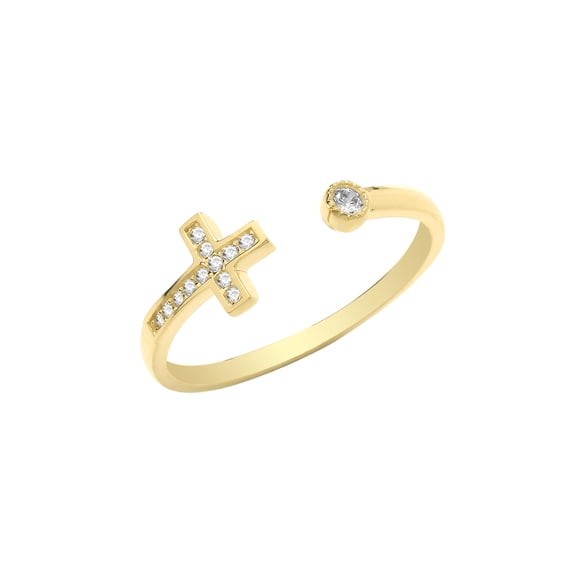Contemporary 9k Gold Women Cross Ring with Cubic Zirconia/CZ