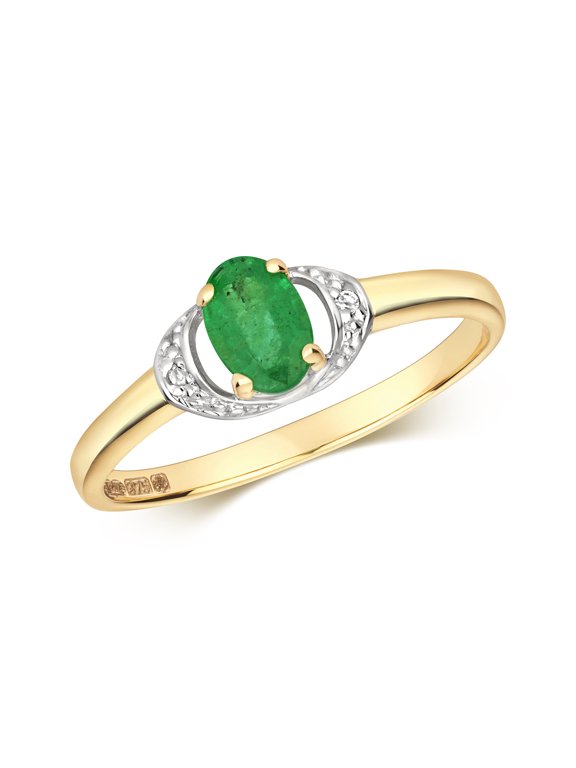 Contemporary 9k Gold Women Diamond Ring Brilliant Cut H - PK with Emerald