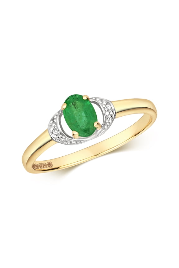 Contemporary 9k Gold Women Diamond Ring Brilliant Cut H - PK with Emerald