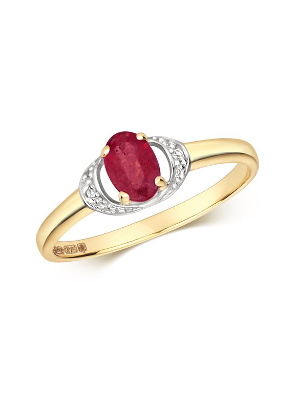Contemporary 9k Gold Women Diamond Ring Brilliant Cut H - PK with Ruby