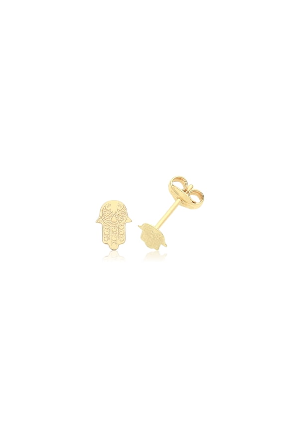 Contemporary 9k Gold Women Hamsa Hand Earrings - 7mm*6mm