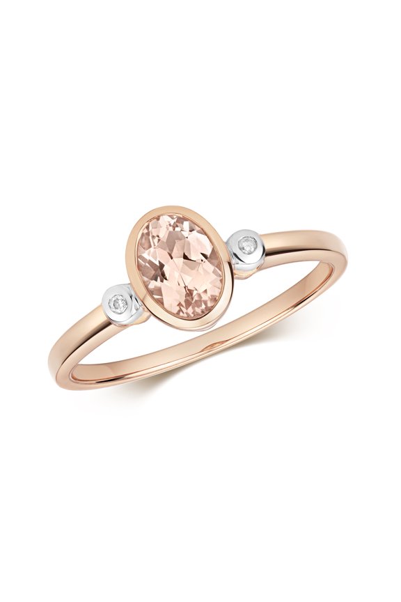 Contemporary 9k Rose Gold Women Diamond Ring Brilliant Cut H - PK with Morganite