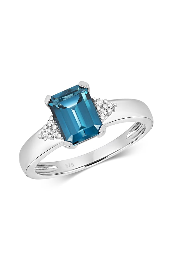 Contemporary 9k White Gold Women Diamond Solitaire Ring Brilliant Cut 0.06 Carat with London BlueTopaz