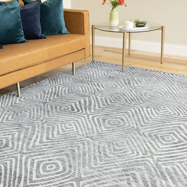 Contemporary 9x12 Area Rug (8'10'' x 12'2'') Abstract Gray, Cream Living Room Easy to Clean