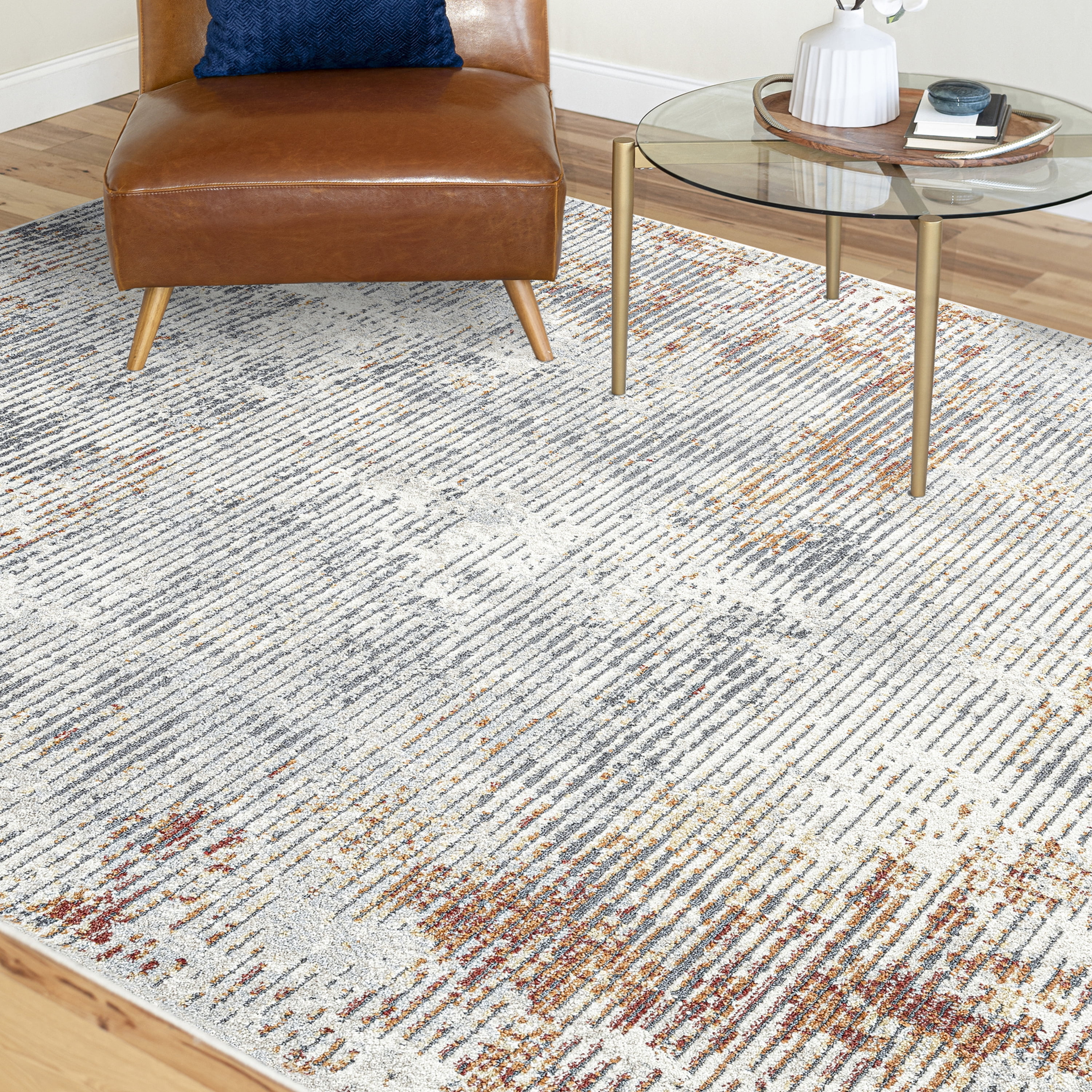Contemporary 9x12 Area Rug (8'10'' x 12'2'') Abstract Gray, Rust Living Room Easy to Clean