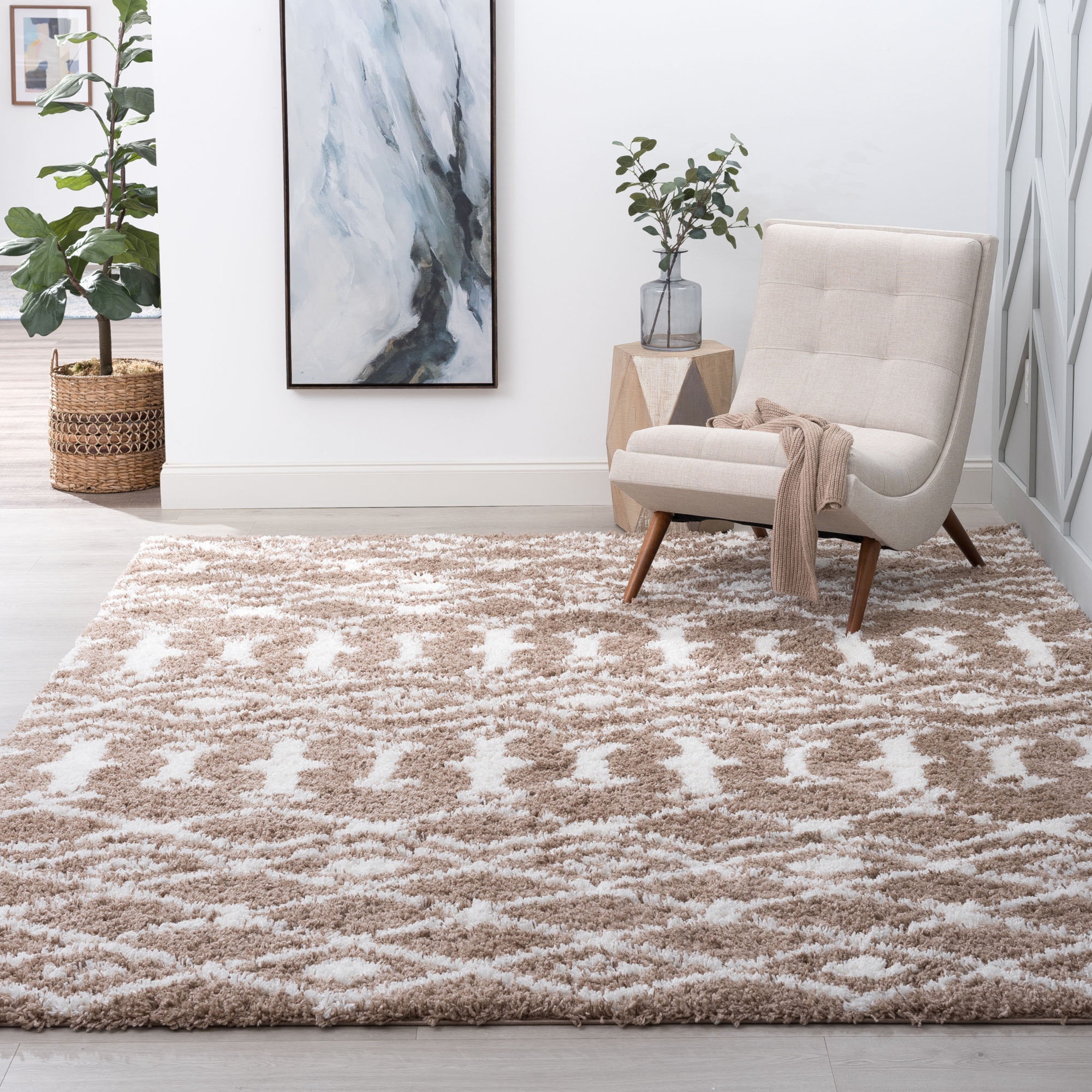 Free Shipping! Bliss Rugs Contemporary 9x12 Area Rug Shag Geometric Tan  White Living Room Easy Clean - Walmart.com, image size:3000x3000