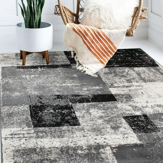 Contemporary Abstract Boxes Gray 5'x7' Area Rug