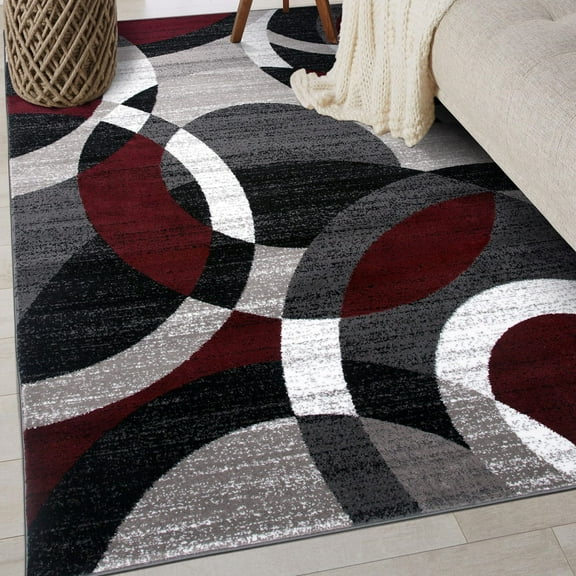 Contemporary Abstract Circles Perfect for high Traffic Areas of Your Living Room,Bedroom,Home Office,Kitchen Area Rug 3'3" x 5' Red
