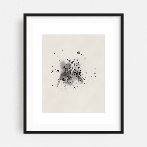 Contemporary Abstract Poster – Minimalist Black Splatter on Beige - Painting Abstract Minimalist Black and White Modern Art Watercolor Black Framed Wall Art Print 6 x 8 inches