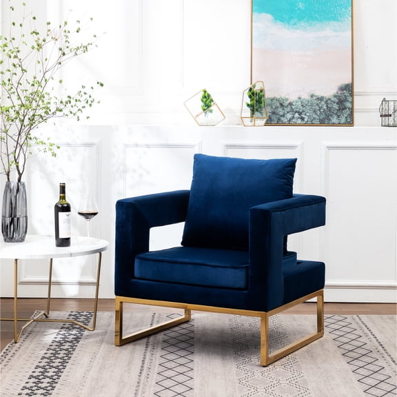 Upholstered Blue Arm Chair | Simple and Modern for Home Spaces | Polyester Material | Reliable Metal Frame Support