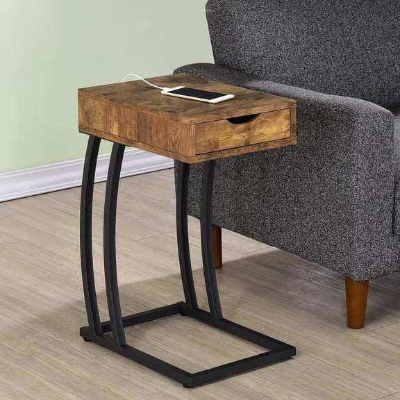Contemporary Accent Table | Perfect for Coffee & End Use in Living Area | Metal and Wood Construction with Tech Upgrades | Eliminates Mess and Enables Easy Charging