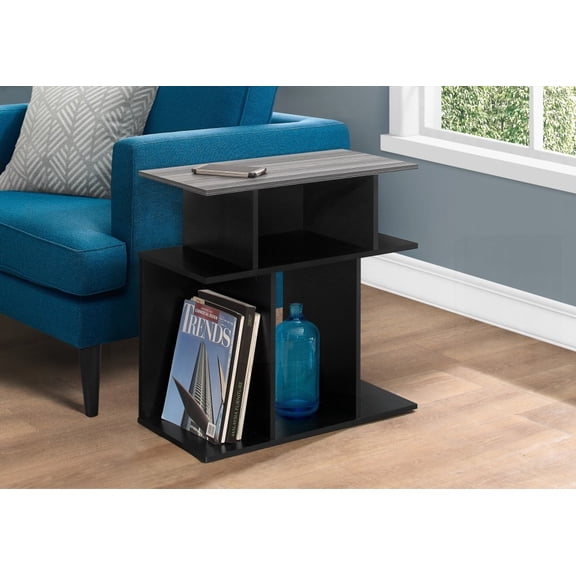 Contemporary Accent Table with 6 Shelves - Black & Grey, Ideal for Living Room & Bedroom