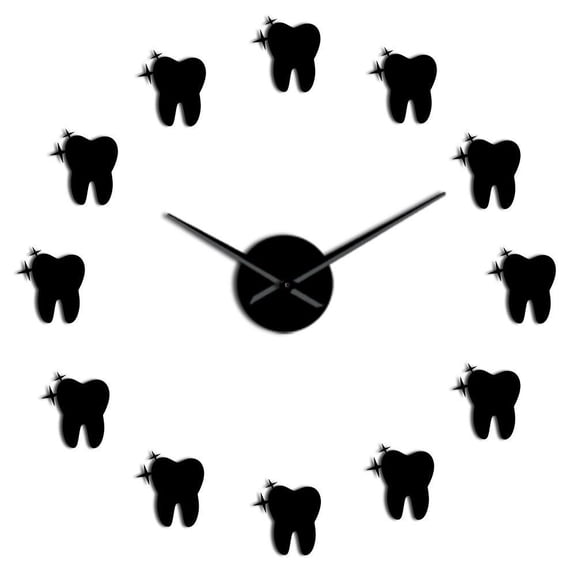 Contemporary Acrylic Mirror Effect Tooth 3D DIY Wall Clock Dentist Teeth Dental Office Wall Art Deco Clock Watch Gift For Doctor(Black,27inch)