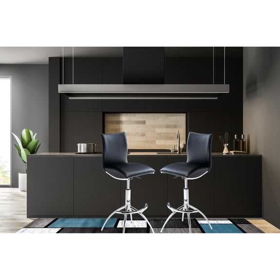 Contemporary Adjustable Bar Stools (pair), Black Color, Metal Legs, 26" - 30" Adjustable, Foam Seat, Easy To Preserve (2), Frame, High Density Height