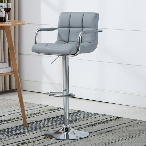 Contemporary Adjustable Swivel Arm Bar Stool with Cushion, Gray