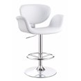 Contemporary Adjustable Swivel Metal Bar Stool, White And Silver