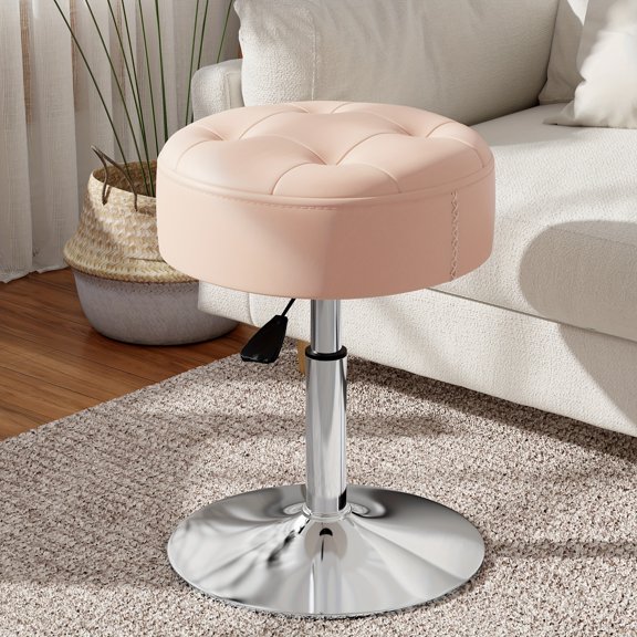 Contemporary Adjustable for Makeup Stool, Dressing Chair for Bedroom, Vanity for Makeup Area Or Bathroom, Circular Footrest Ottoman