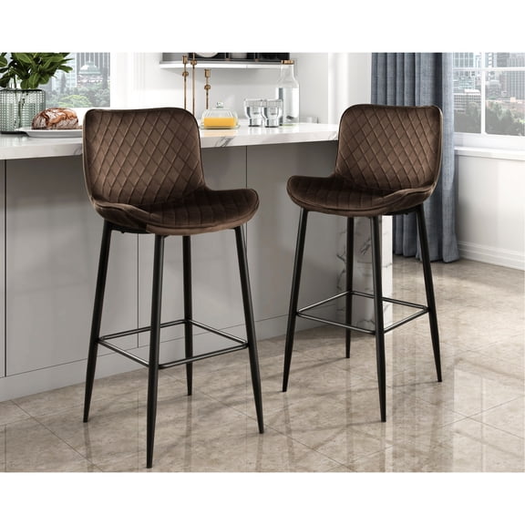 Contemporary Aesthetic & High Weight Capacity - Enjoy Your Bar Time on 2 Brown Pub Chairs