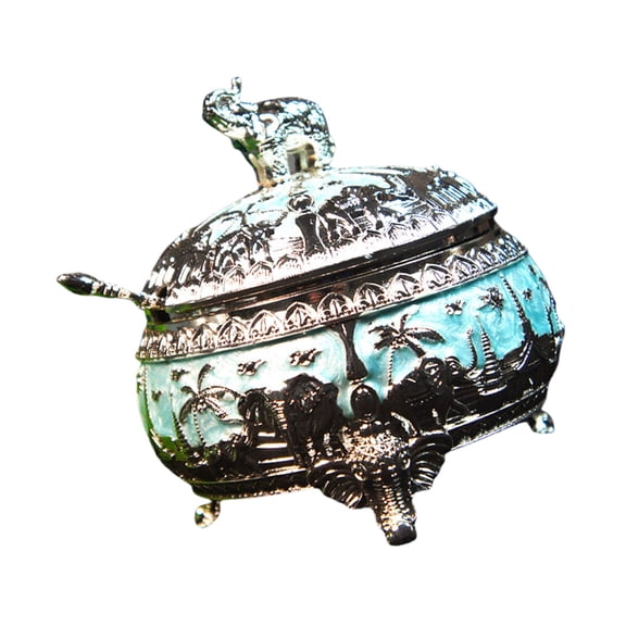 Contemporary Alloy Sugar Jar with Lid Elephant Shape Bowl and Spoon Set Large Capacity Sugar Container Alloy Texture