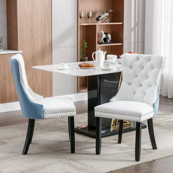 Contemporary American Dining Chairs | Used in Dining Room | Solid Rubberwood, White PU | Nailhead Trimmed Design