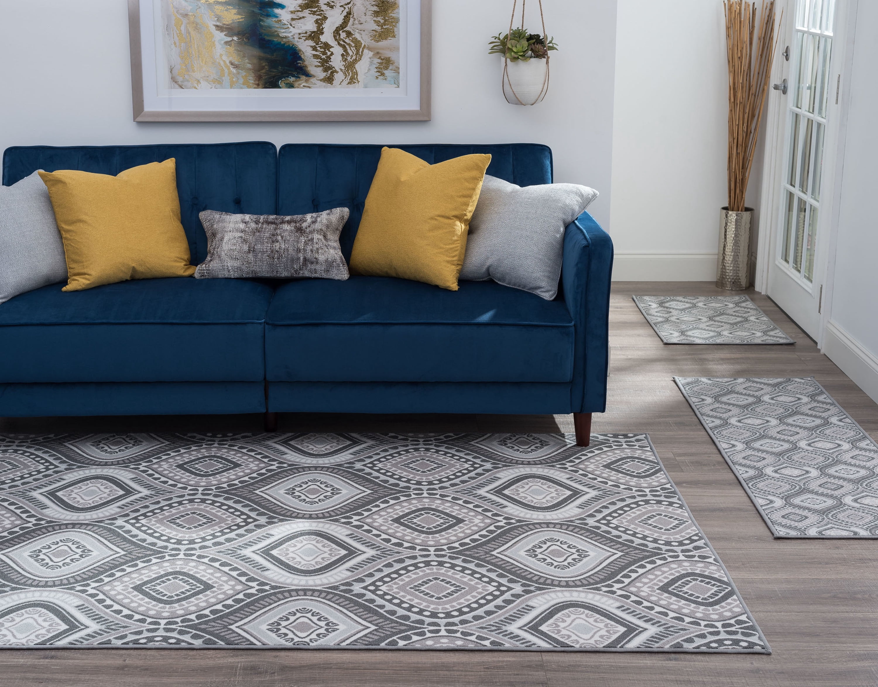 Contemporary Area Rug (3-Piece Rug Set: (5' x 7', 20'' x 60'', 20'' x 32'')) Geometric Charcoal, Gray Indoor Set Easy to Clean