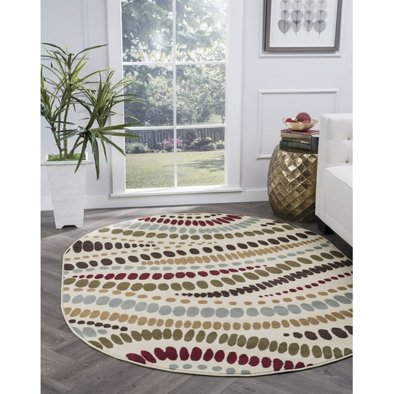 Contemporary Area Rug (5'3'' x 7'3'' Oval) Abstract Beige, Red Living Room Easy to Clean