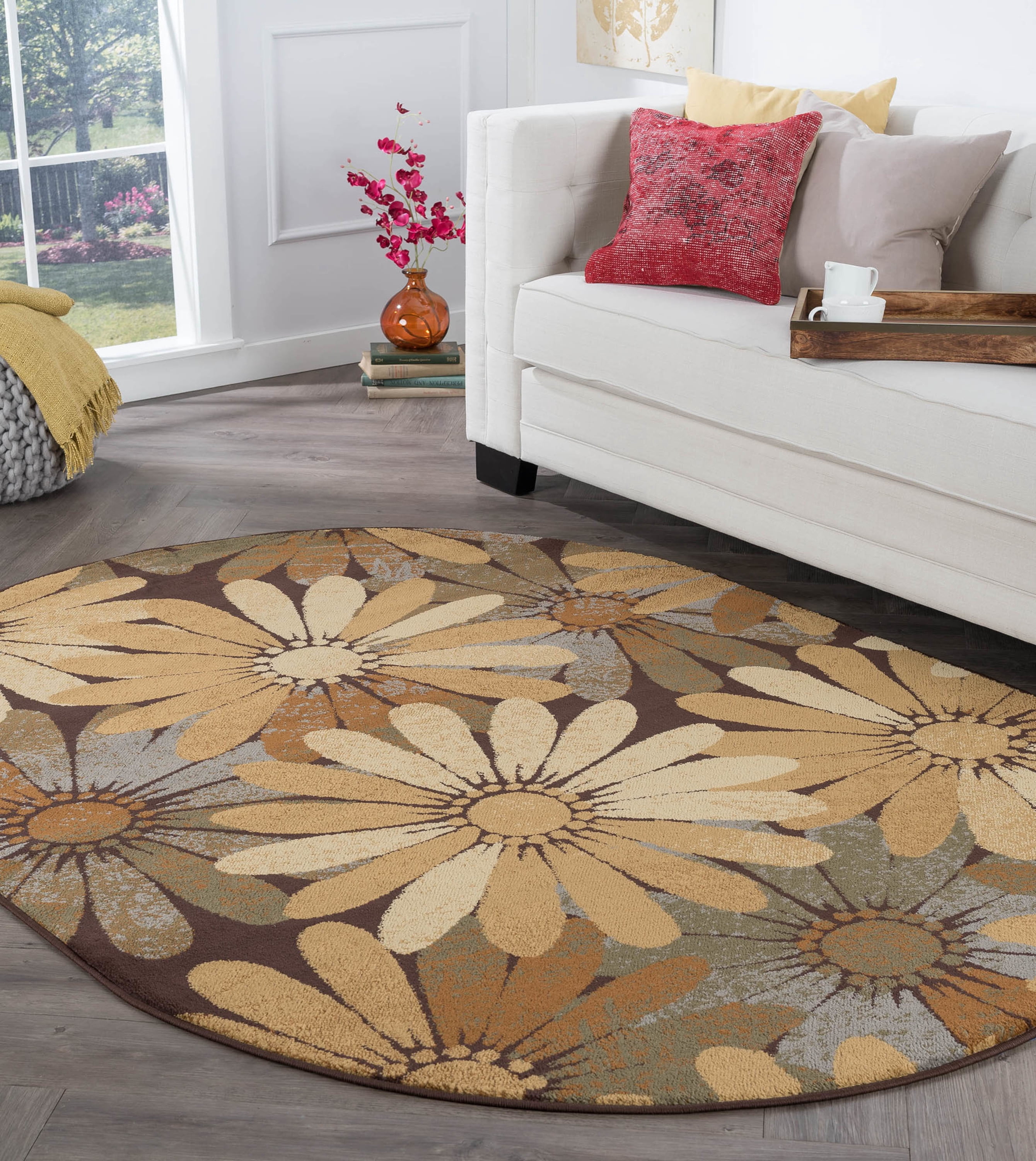 Contemporary Area Rug (6'7'' x 9'6'' Oval) Floral Multi-Color Living Room Easy to Clean