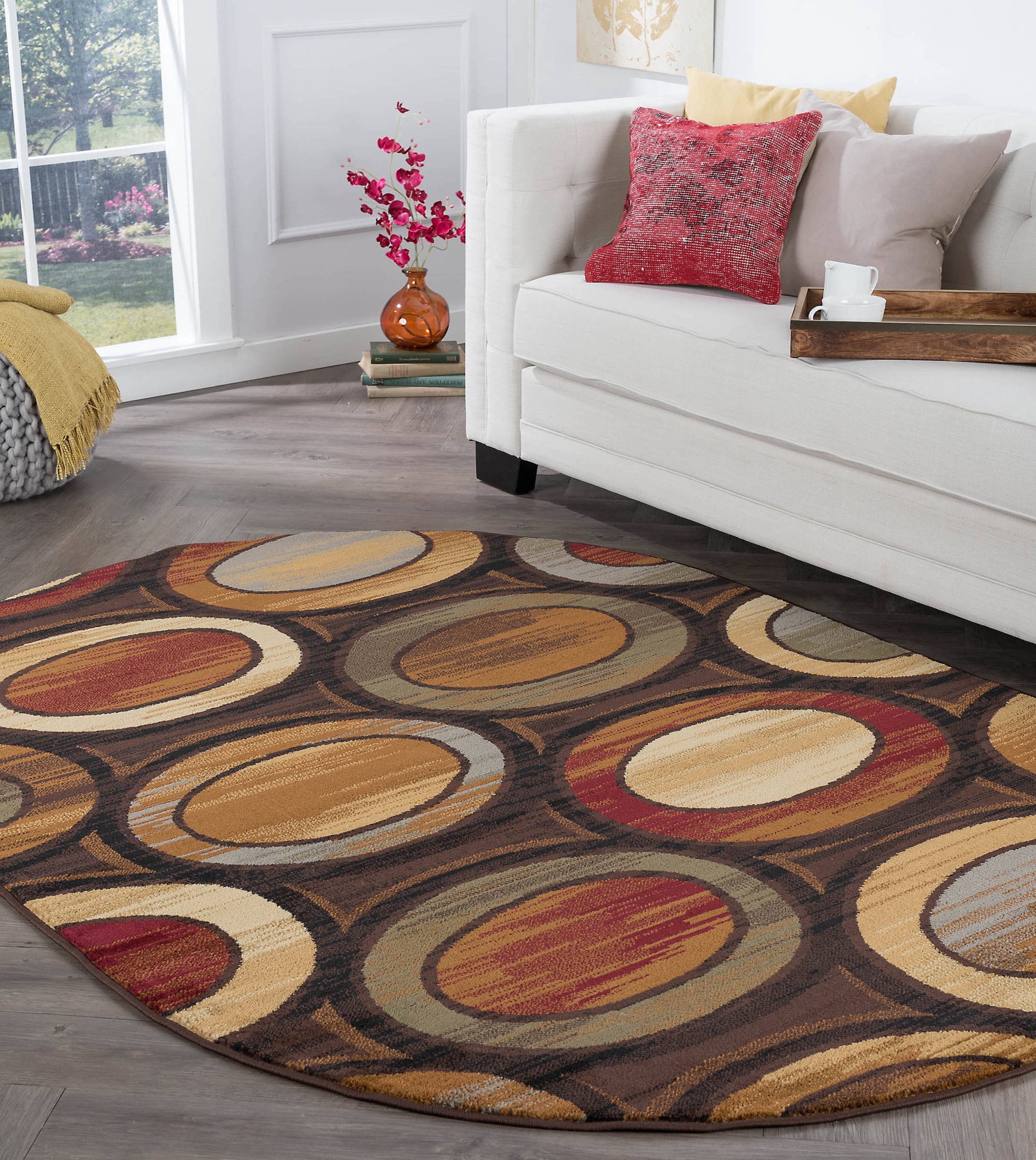 Contemporary Area Rug (6'7'' x 9'6'' Oval) Geometric Multi-Color Living Room Easy to Clean
