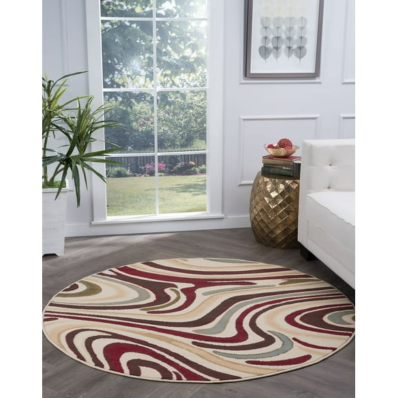 Contemporary Area Rug (7'10'' Round) Abstract Multi-Color Indoor Round Easy to Clean