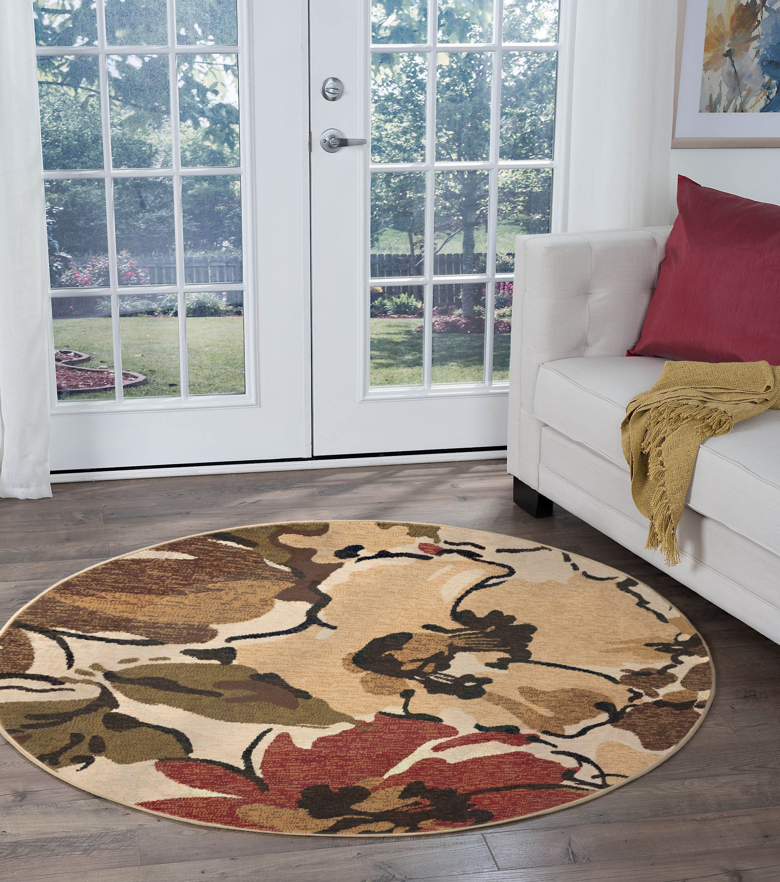 Contemporary Area Rug (7'10'' Round) Floral Beige, Brown Indoor Round Easy to Clean