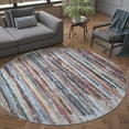 thumbnail image 1 of Contemporary Area Rug (7'10'' Round) Stripe Brown, Cream Indoor Round Easy to Clean, 1 of 5