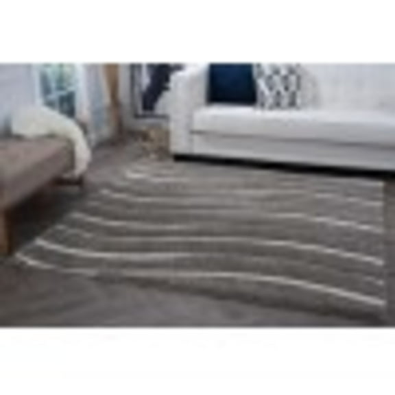Contemporary Area Rug Shag Thick (3'11'' Square) Stripe Gray, Cream Indoor Square Easy to Clean