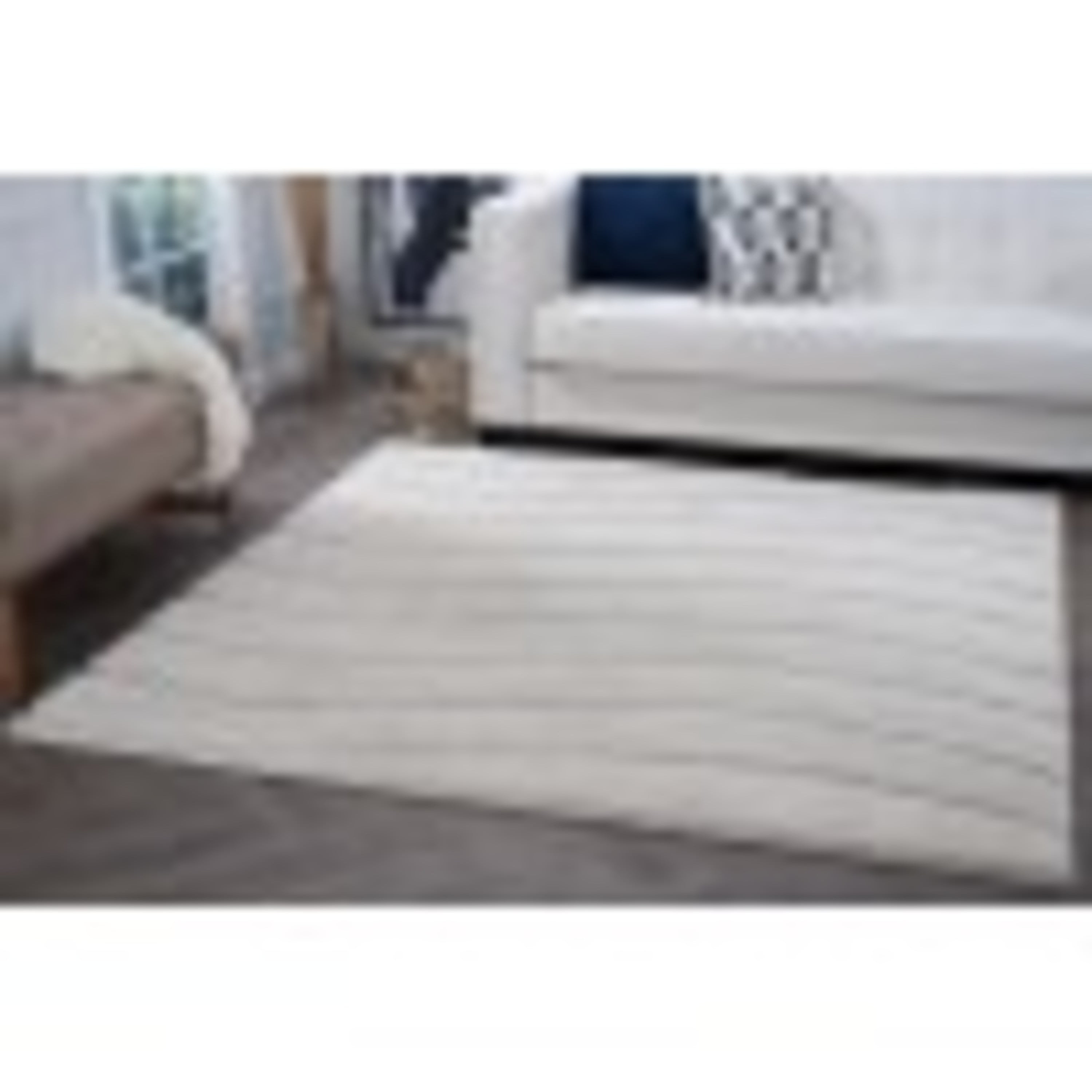 Contemporary Area Rug Shag Thick (6'7'' Square) Stripe Cream, Cream Indoor Square Easy to Clean