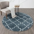 thumbnail image 1 of Contemporary Area Rug Shag Thick (7'10'' Round) Trellis Medium Blue, White Indoor Round Easy to Clean, 1 of 5