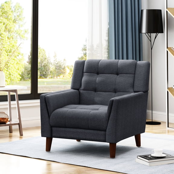 Contemporary Armchair In Dark Grey, Flared Arms, 30.64 In. Wide Seat Armchair, Grey Fabric, Accommodates Up To 300 Lbs