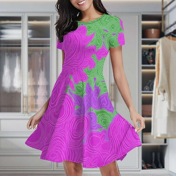 Contemporary Art Abstract With Geometric Women's Classic Swing Skater Dress Casual Work Party Cocktail Dresses
