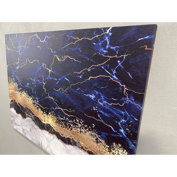 Contemporary Art, Gold Wall Decor, Modern Canvas Art, Alcohol Ink Art Canvas, Marble Artwork, Abstract Printed Canvas, Navy Blue Artwork, Canvas Wall Decor - White Framed