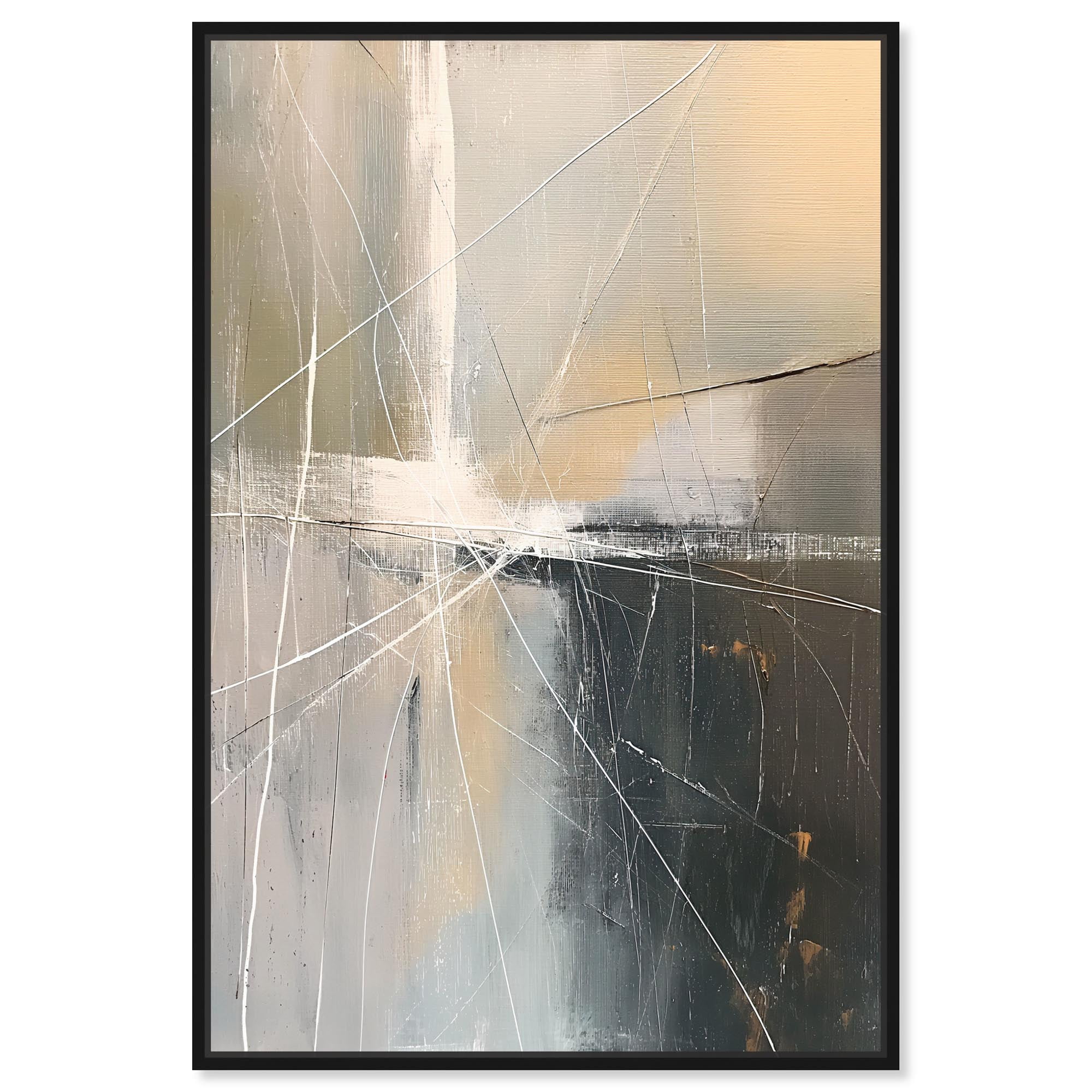 Large Beige and Gray Abstract Canvas Art with Black Frame
