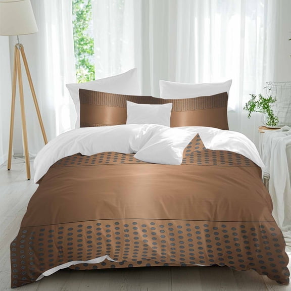 Contemporary Art Queen Size Comforter Set, Brown Glossy Metal Texture Hole Abstract Bedding for All Seasons, 4 Pcs Bed Set, 1Quiltcover (90"x92") ,1Sheet(94"x116"), 2Pillowcases (30"x20")