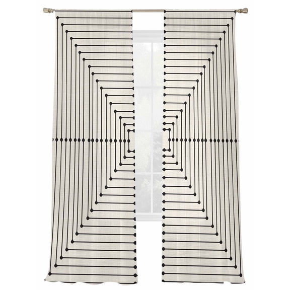 Contemporary Art Sheer Curtains 84 inches Long 2 Panels Set Modern Beige Perspective Box Sheer Drapes Rod Pocket Window Curtains for Living Room/Bedroom