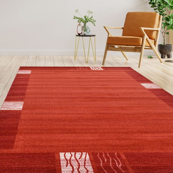 Contemporary Augustus Collection Area Rug in Rust Red Color and Rectangle, Runner Shape