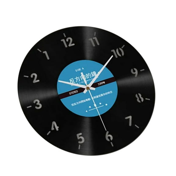Contemporary Backwards Running Time Wall Clock 12Inch Unique Vinyls Record Designs Decorative Clock for Home Decors